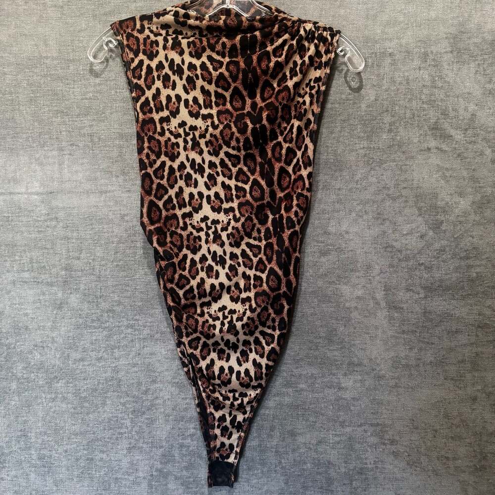 Shein Leopard Print Mesh Thong Bodysuit